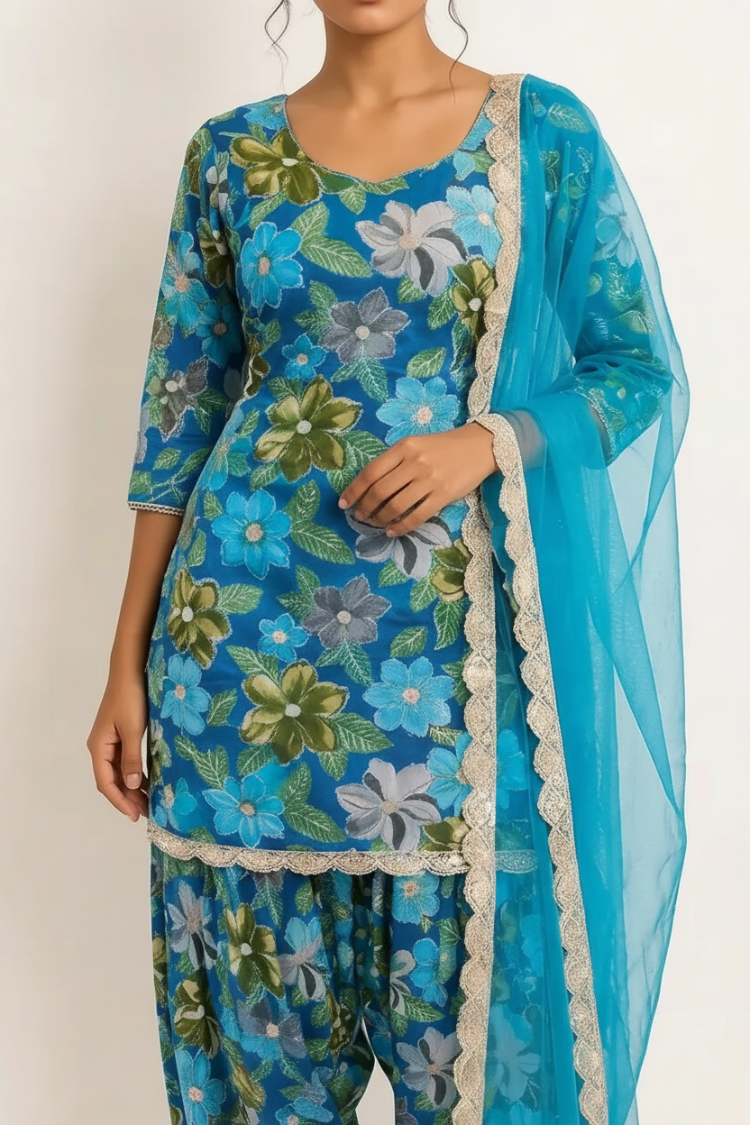 Firozi Turquoise (Floral Handwork)