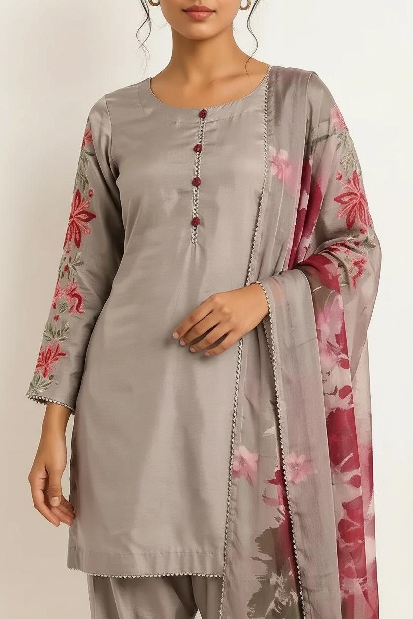 Grey Salwar Suit (Embroidery)