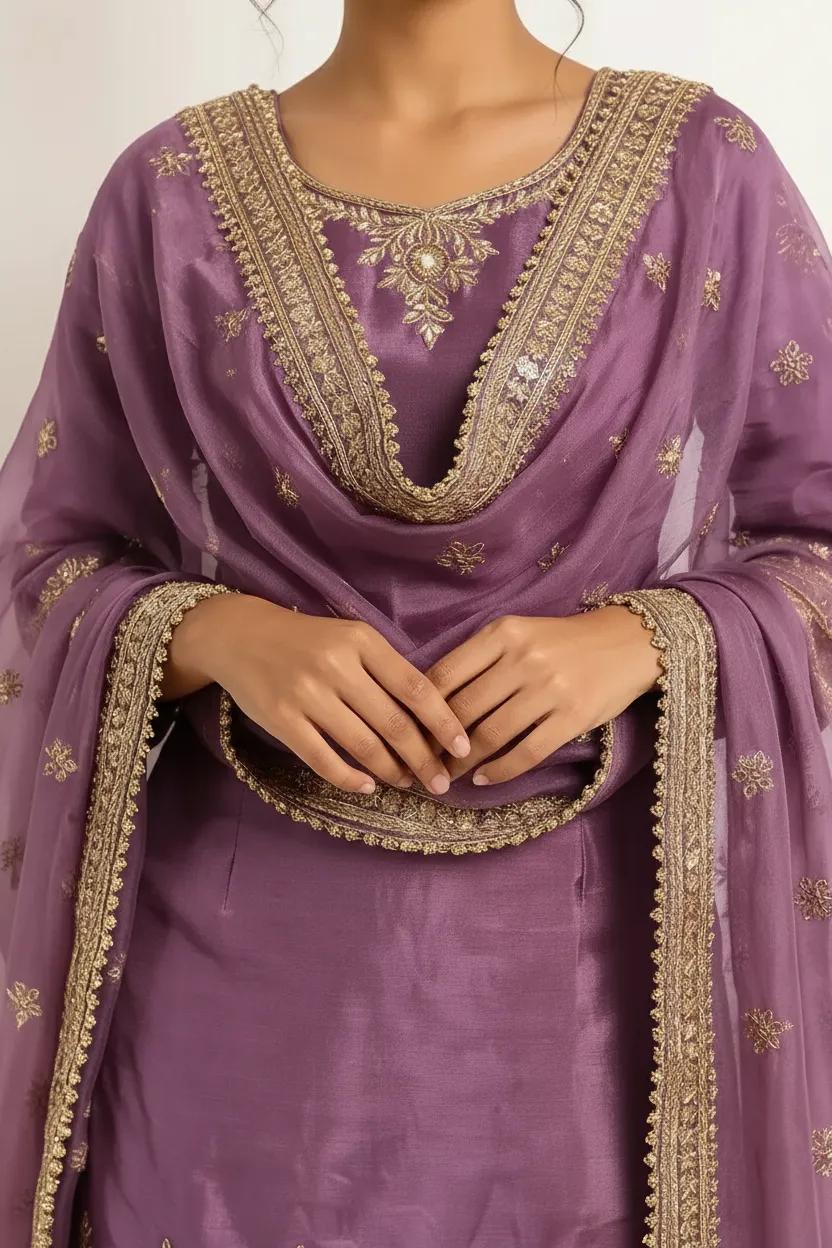 Dusty Purple (Gharara | Art Silk)